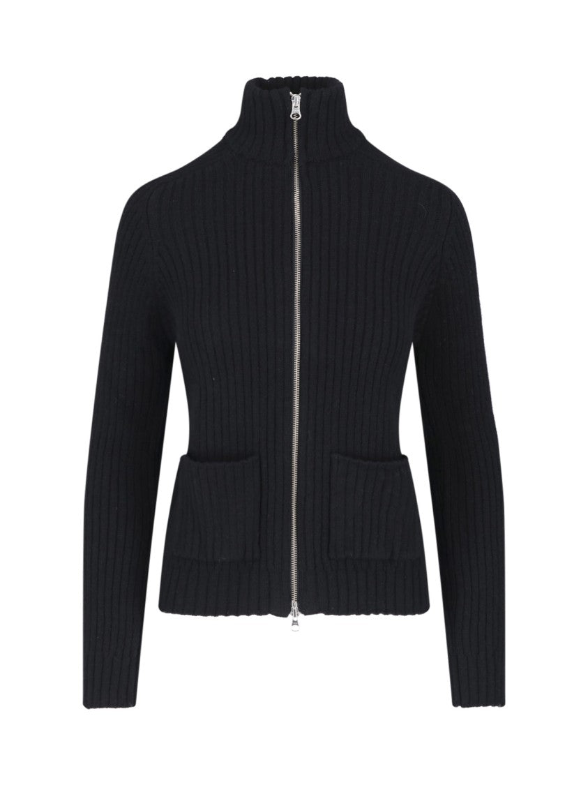 Gimaguas Black Annie Extrafine Wool Ribbed Zip-Up Cardigan