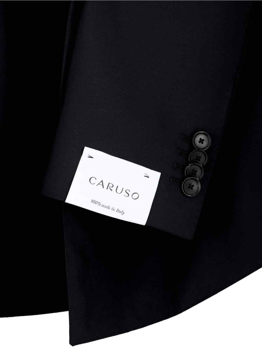 Caruso Black Double-Breasted Wool-Mohair Tailored Suit