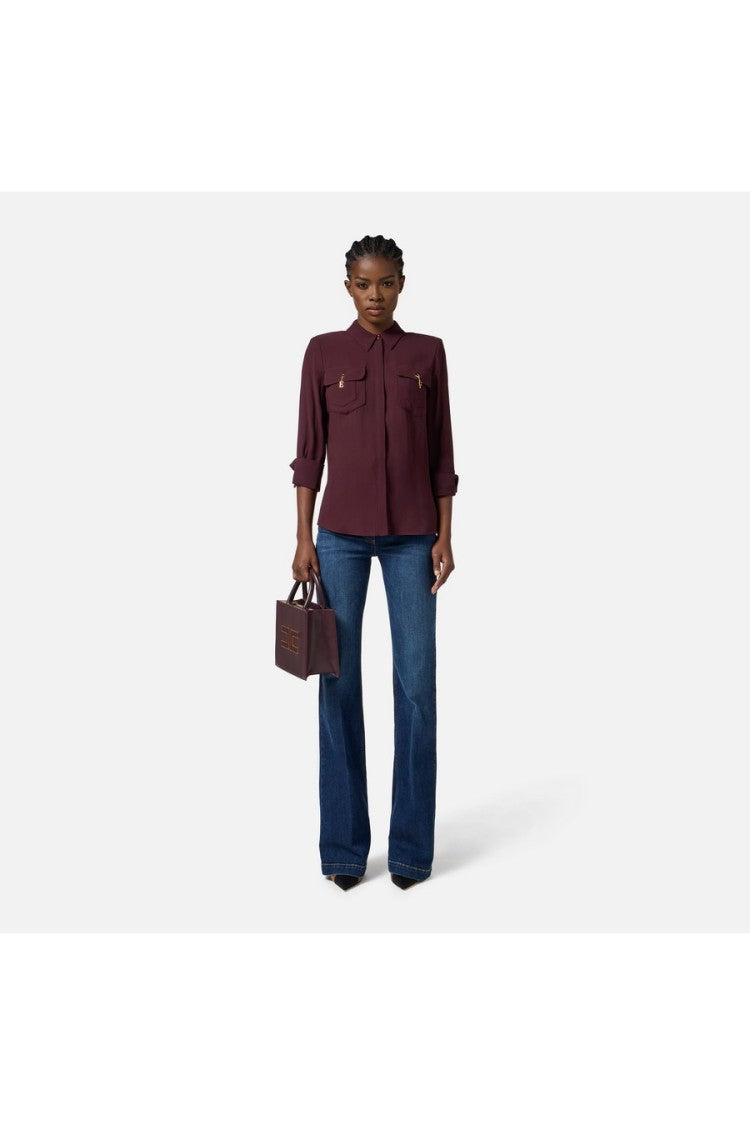 Elisabetta Franchi Merlot Key-Charm Flap Pocket Viscose Shirt
