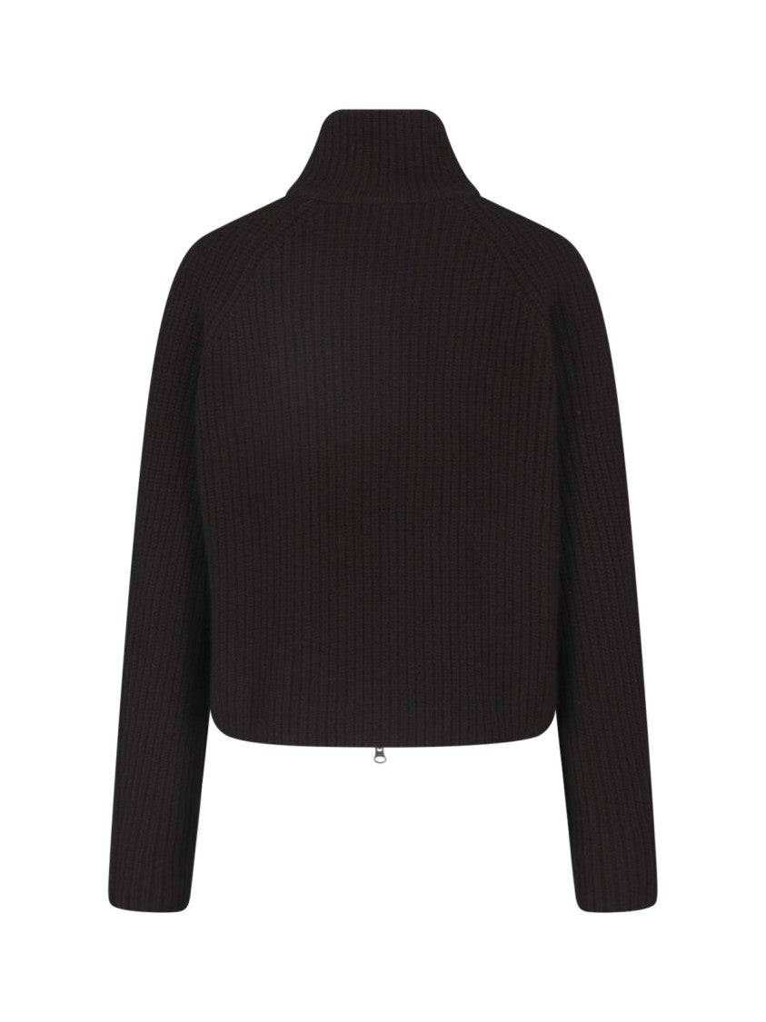 Lisa Yang Black Cropped Ribbed High Collar Knit Sweater