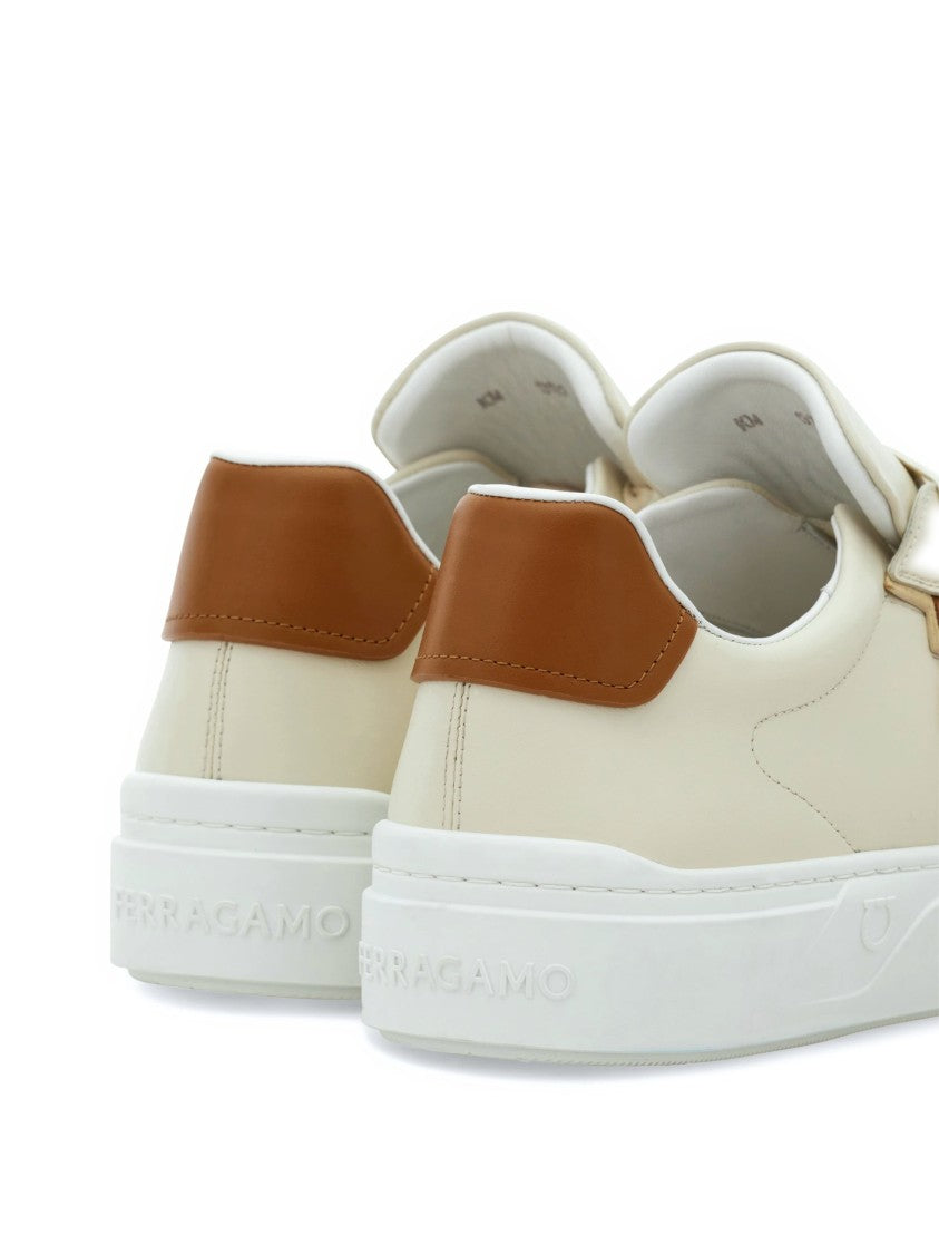 Ferragamo Low-Top Leather Sneakers With Prominent Logo Detail