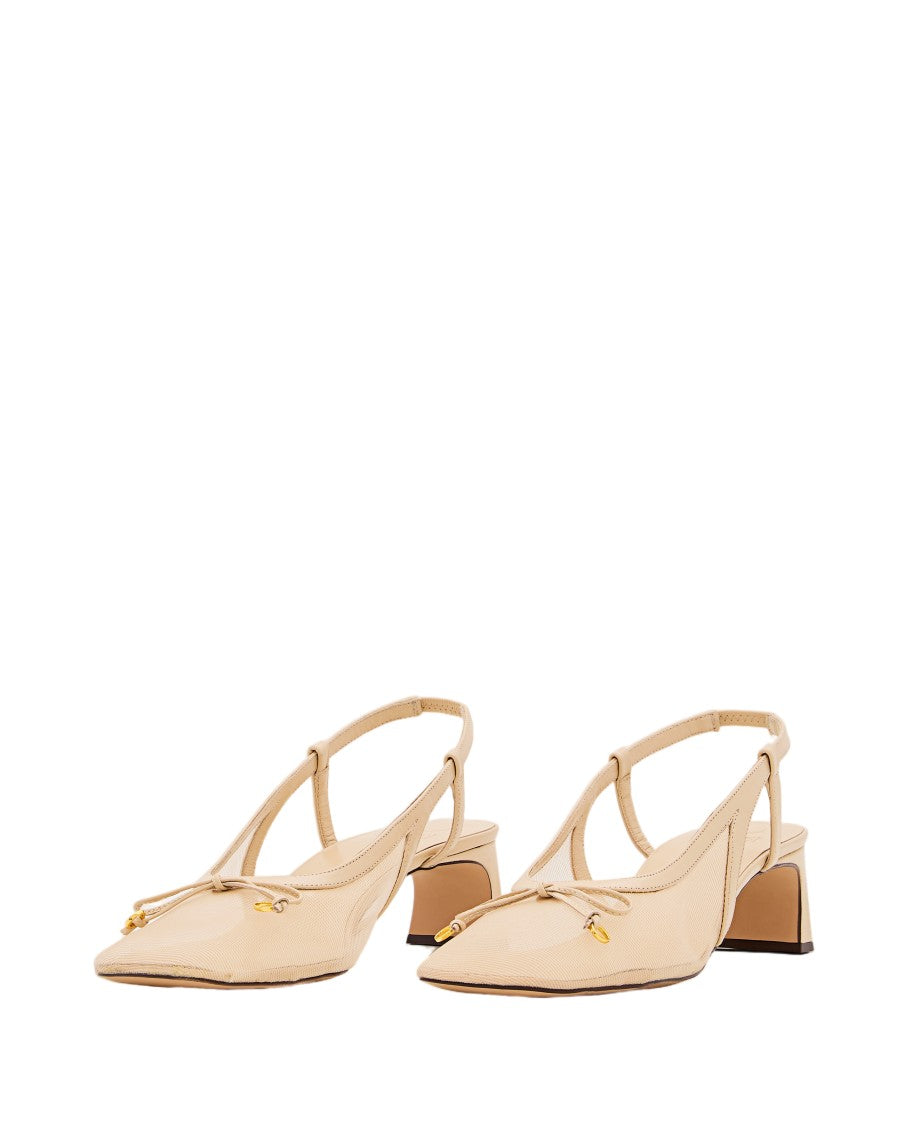 Odissi Slingback Pumps With Mesh Upper And Golden Bow Detail