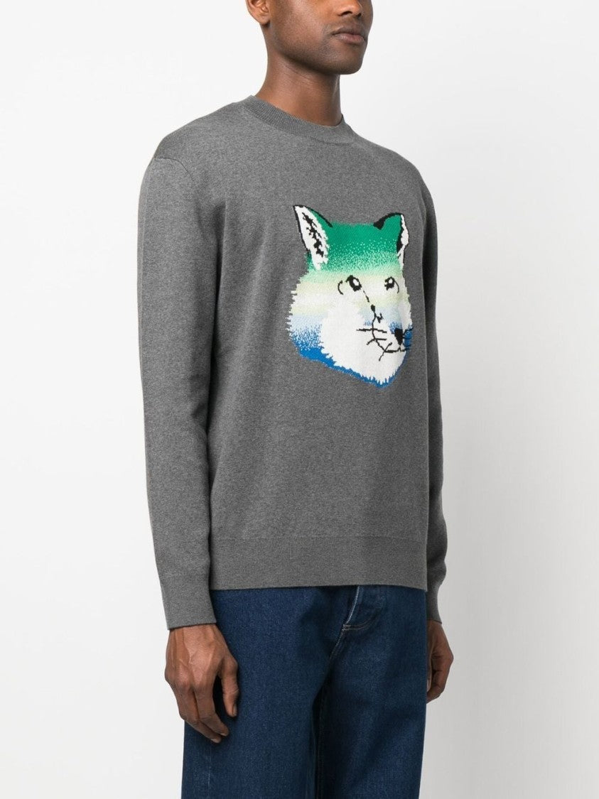 Maison Kitsuné Dark Grey Vibrant Fox Head Intarsia Pullover