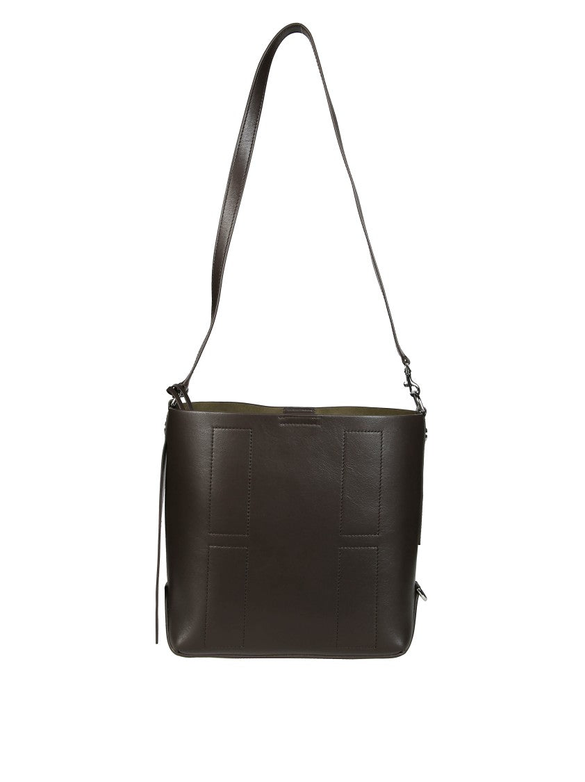 Hogan Rectangular Dark Brown Leather Shoulder Bag With Tab Closure