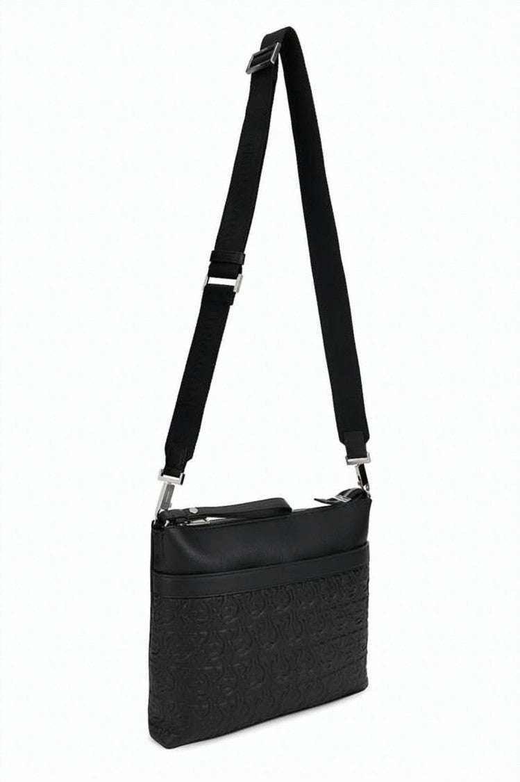 Salvatore Ferragamo Black Embossed Calf Leather Crossbody Bag