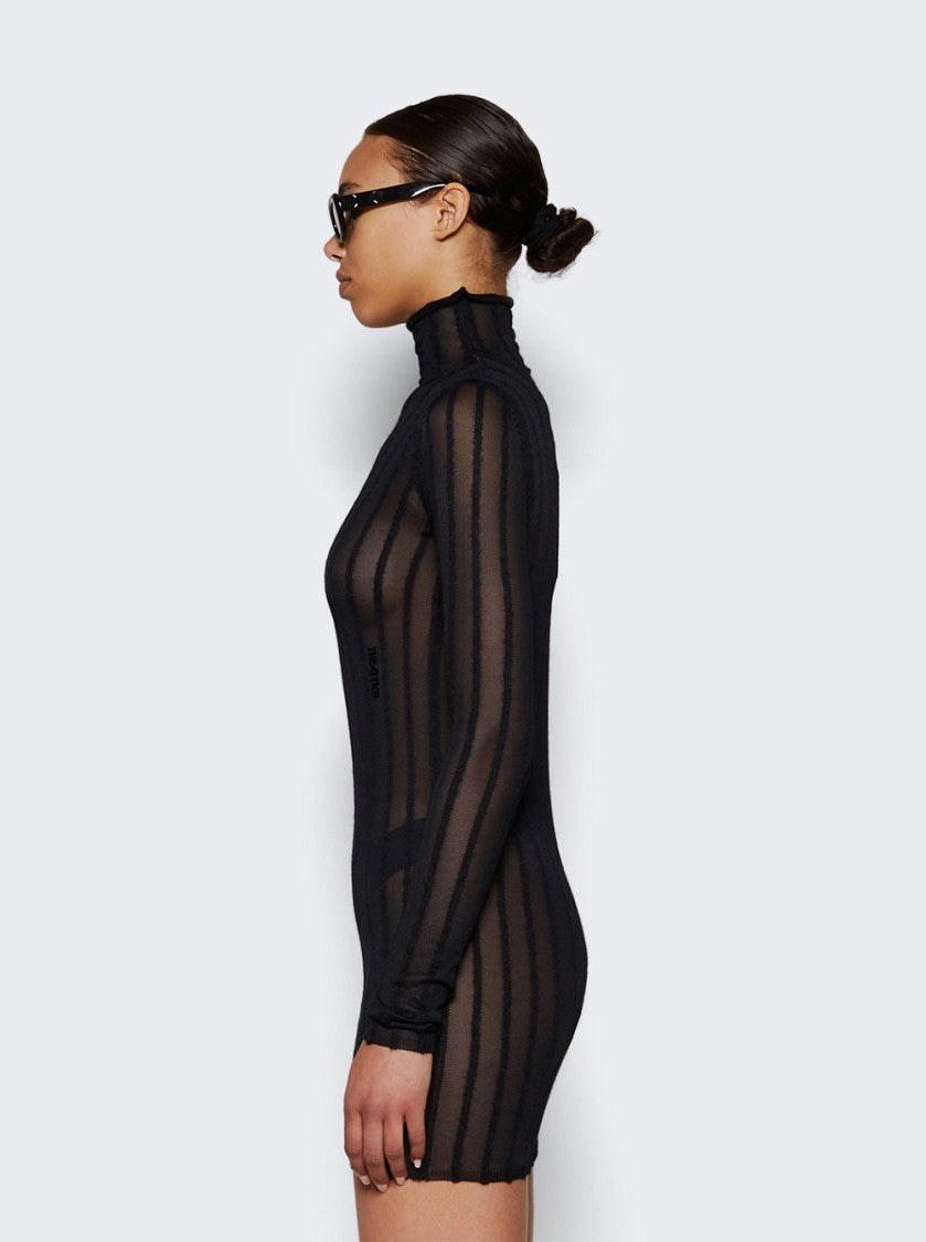 The Attico Semi-Sheer Knitted Ribbed Mini Dress Black