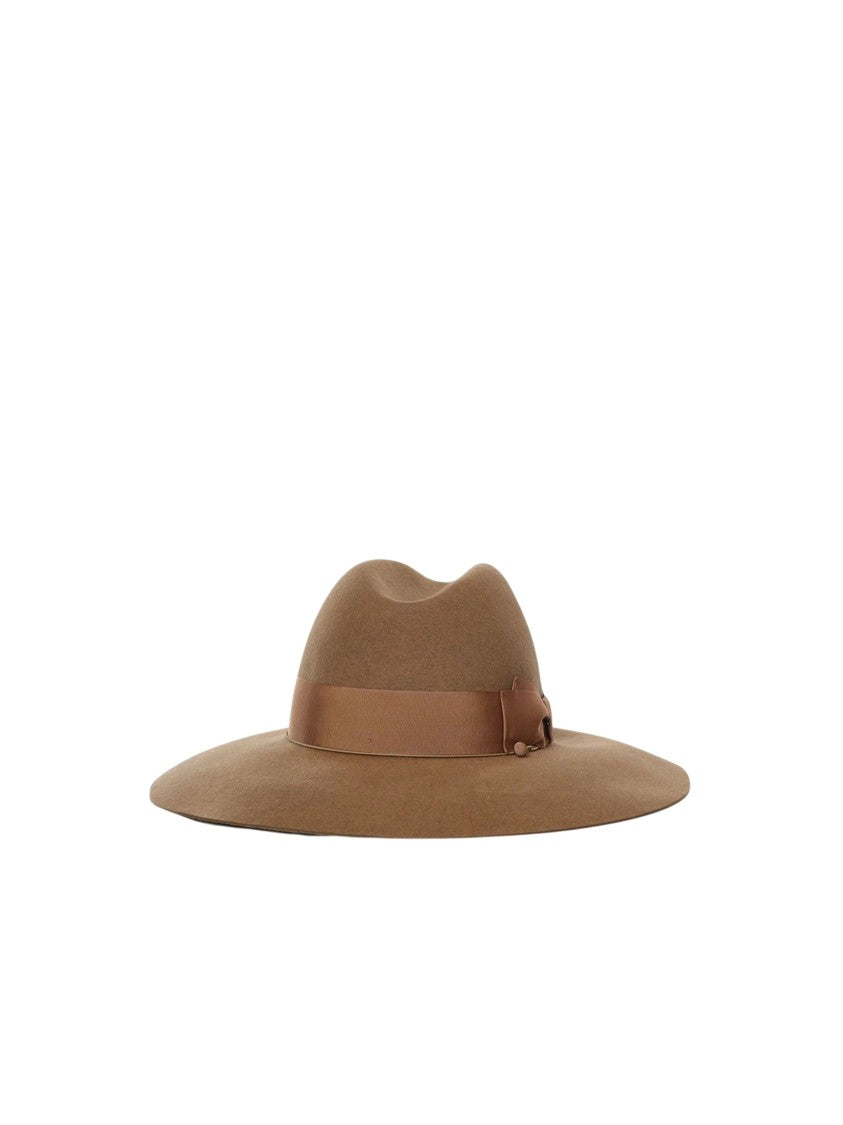 Borsalino Wide-Brim Hat With Structured Crown And Ribbon Detail