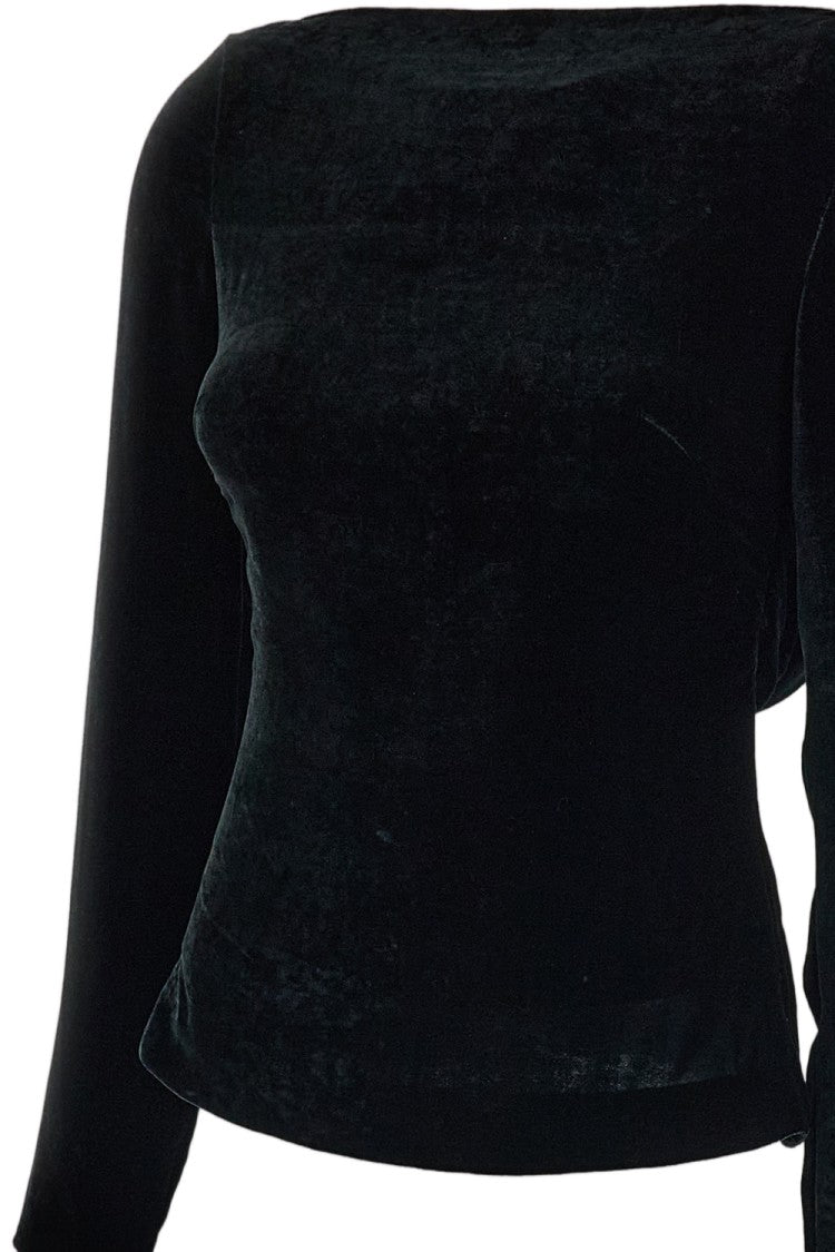Meta Campania Black Lila Draped Back Cotton-Silk Velvet Top