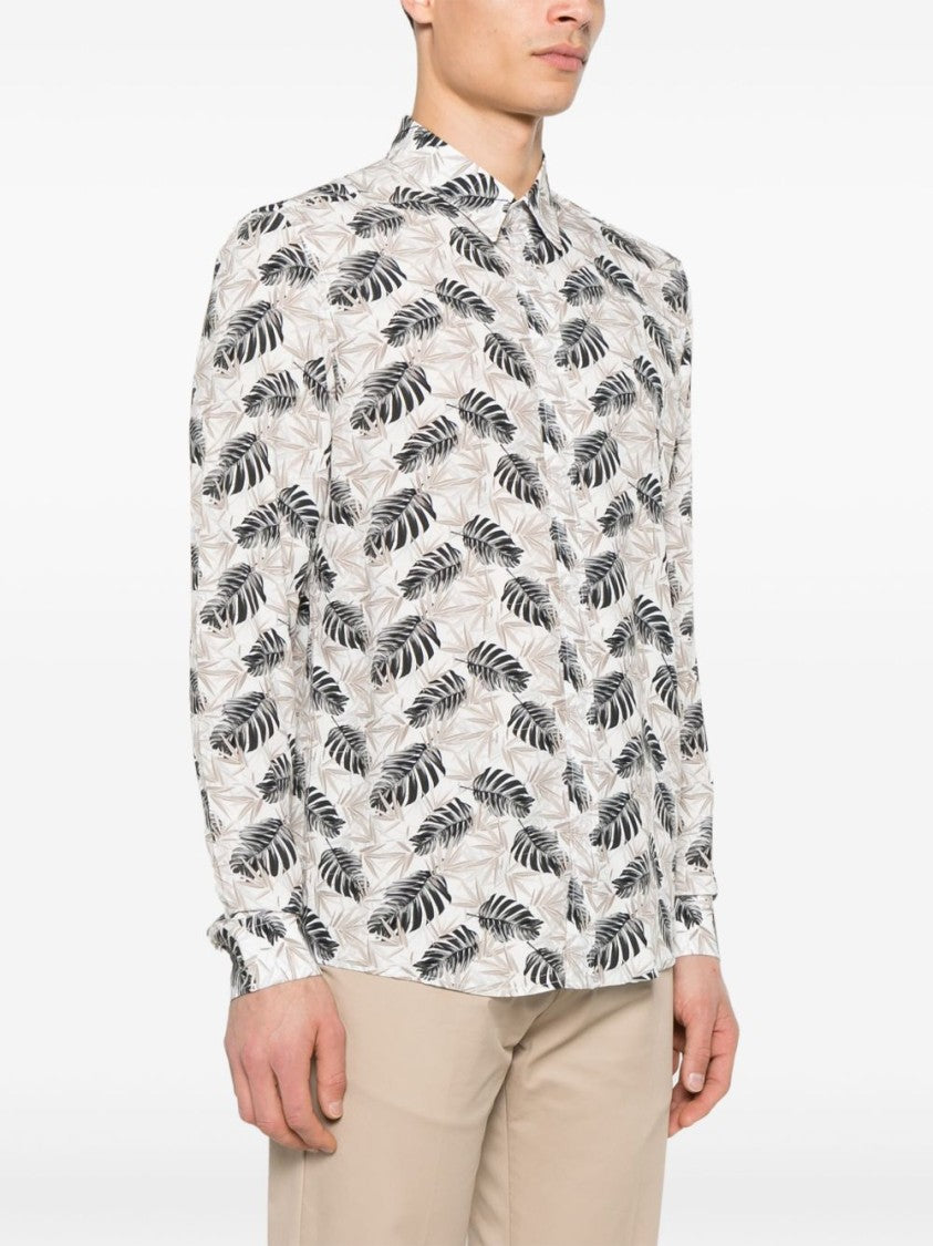 Daniele Alessandrini Leaf Print Long-Sleeved Shirt With Classic Collar