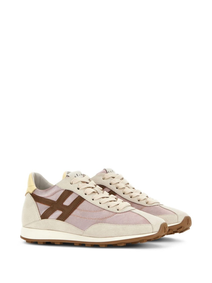 Hogan Pink Silk And Nylon Lace Sneakers