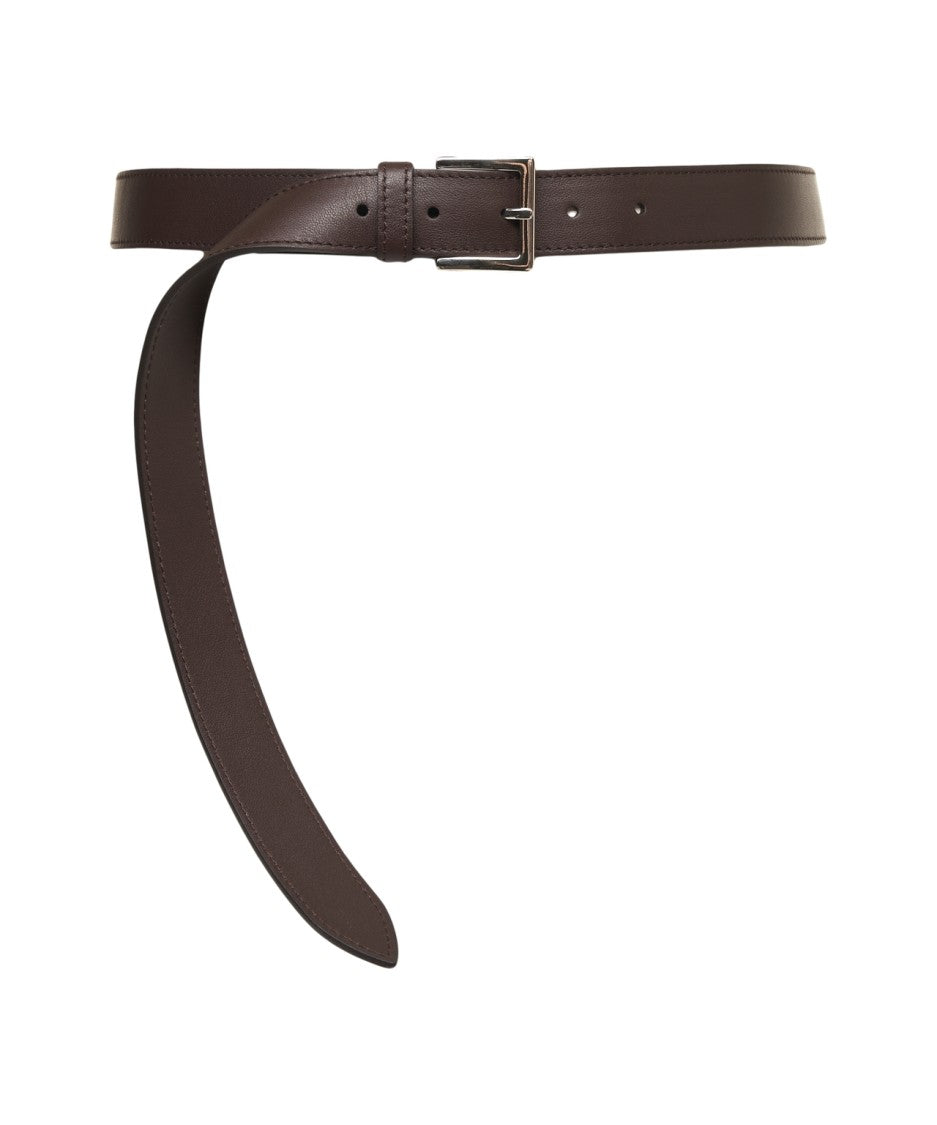 Orciani Brown Leather Belt With Rectangular Metal Buckle