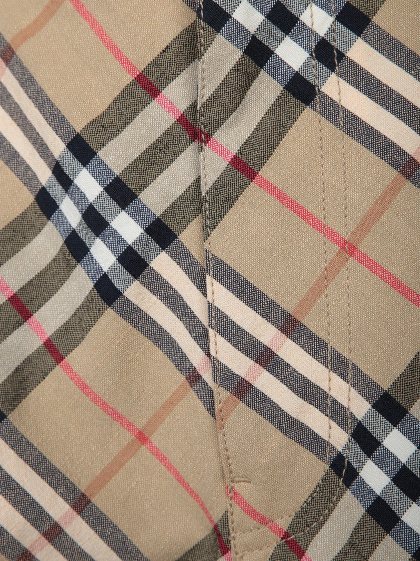 Burberry Tailored Beige Trousers With Classic Plaid Pattern