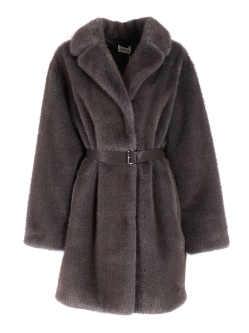 P.A.R.O.S.H. Faux Fur Short Coat With Belted Waist