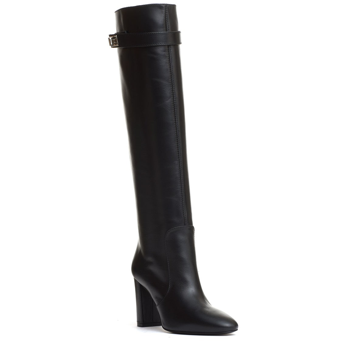 Via Roma 15 Black Leather Boot Heel 90Mm