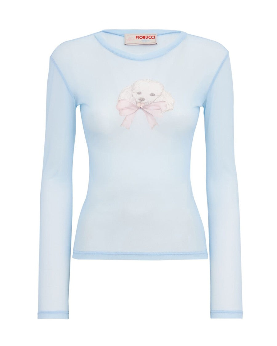 Fiorucci Fitted Long-Sleeve Top In Sheer Tulle With Poodle Print