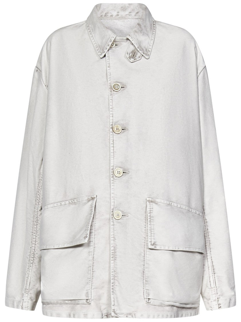 Maison Margiela Oversized Off-White Cotton Denim Jacket With Flap Pockets