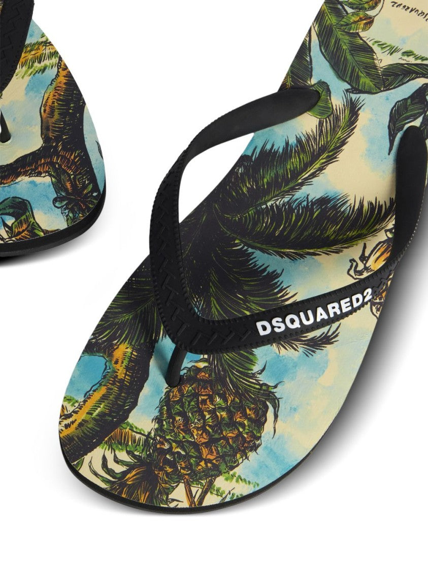 Dsquared2 Textured Footbed Thong Sandals With Logo Print