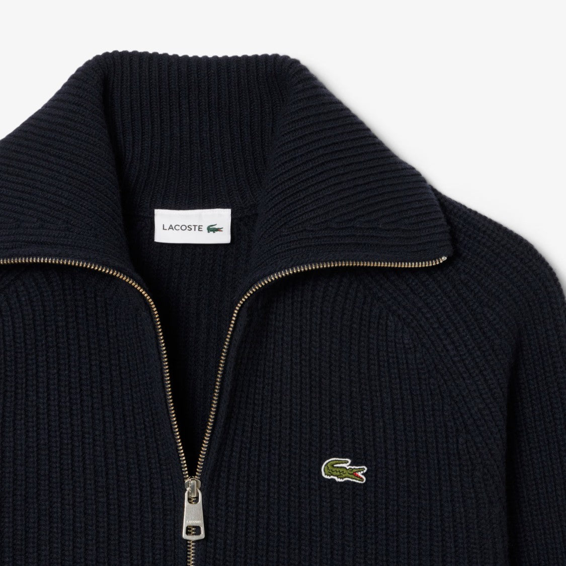 Lacoste Carded Wool Zip-Up Turtleneck Sweater