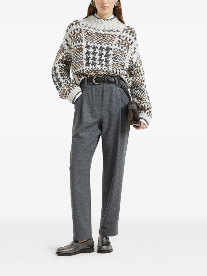 Brunello Cucinelli High-Waisted Textured Trousers