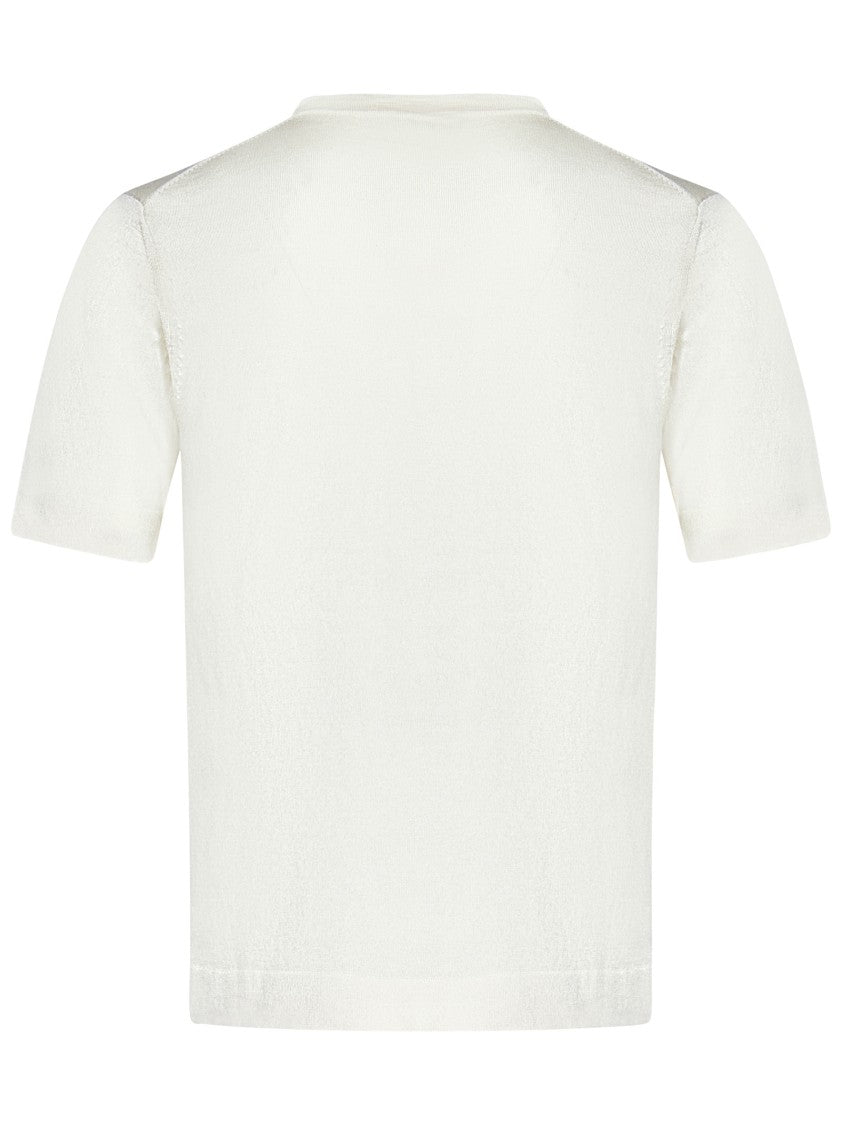 Franzese Collection Ivory Silk And Cashmere T-Shirt With Classic Crew Neckline