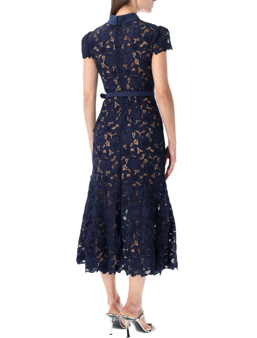Self-Portrait Guipure Lace Satin Collar Midi Dress
