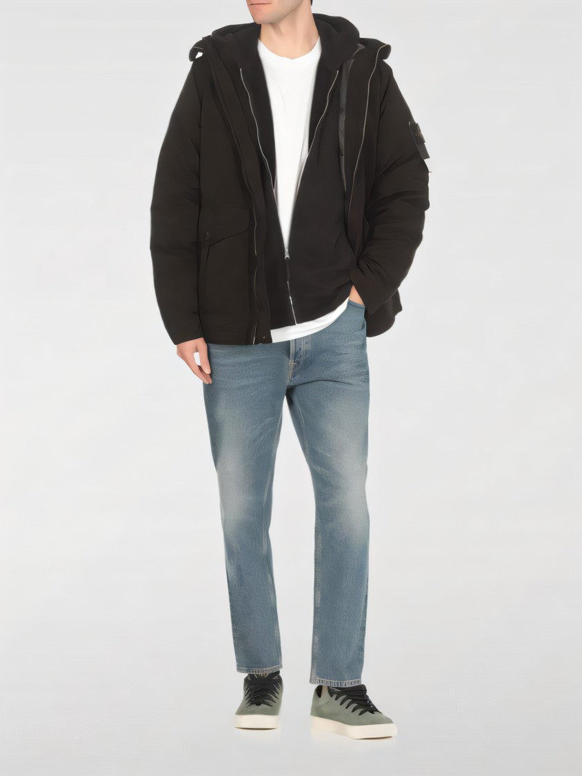 Stone Island Black Padded Jacket With Hood And Signature Logo