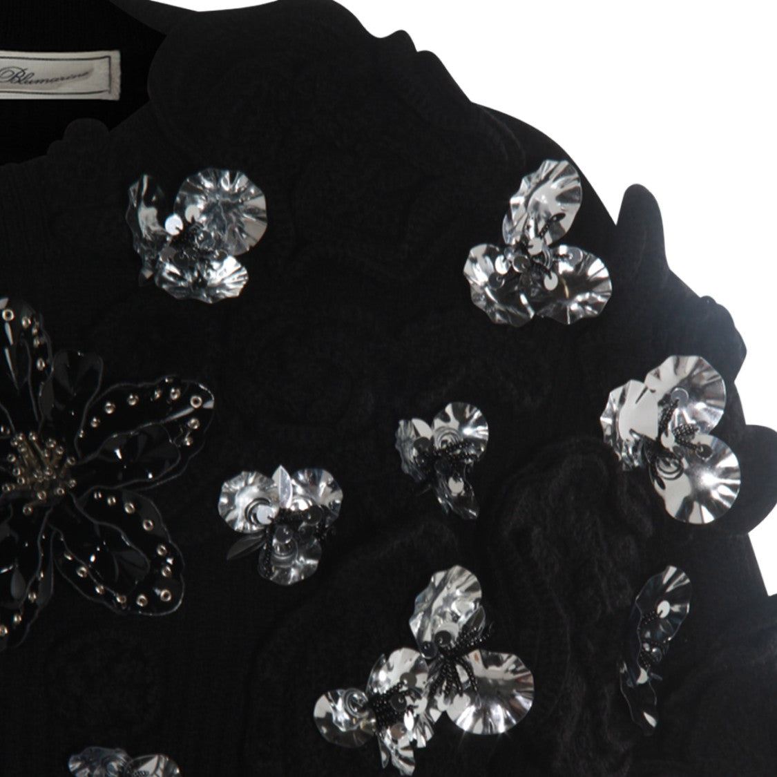 Blumarine Black Sweater With Floral Appliqués And Sequins