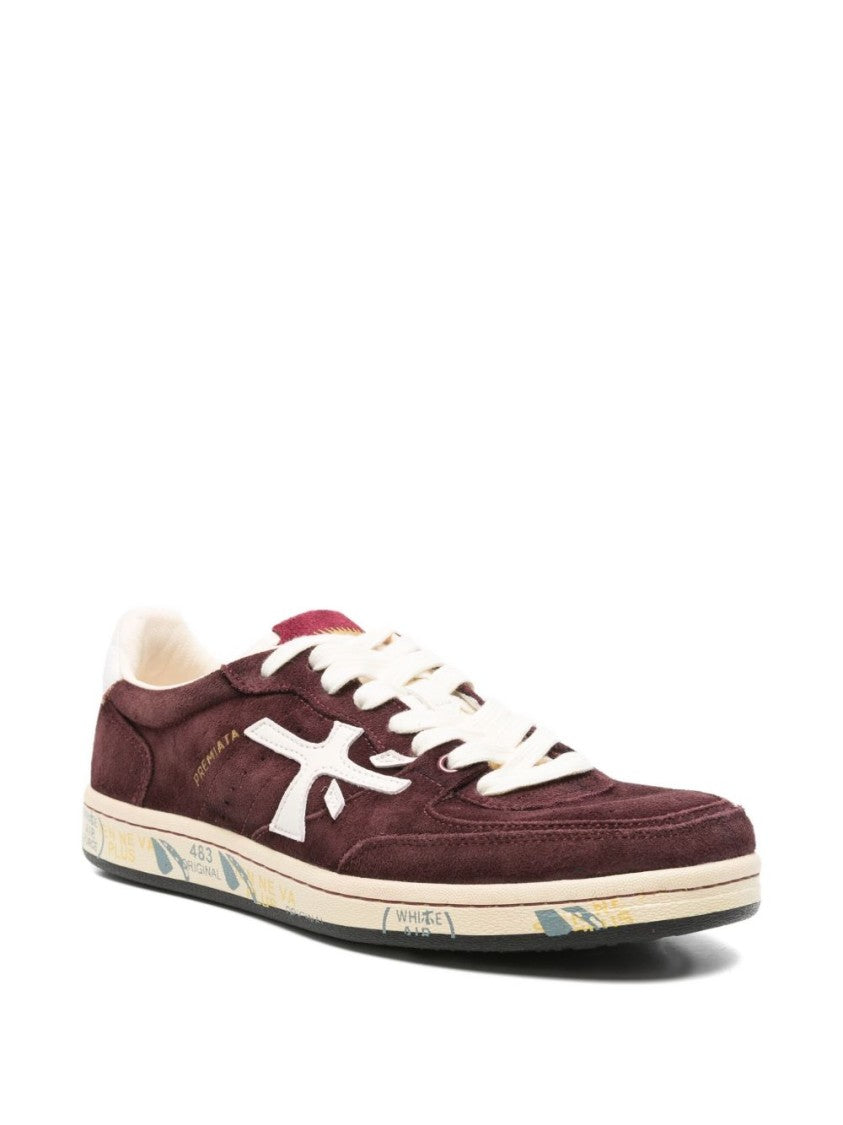 Premiata Burgundy Suede Sneakers With Vintage-Inspired Accents