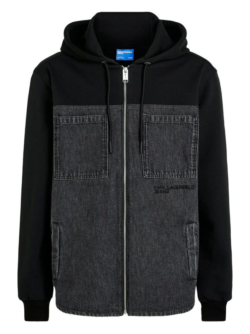 Karl Lagerfeld Denim-Panel Jacket With Hood And Ribbed Cuffs