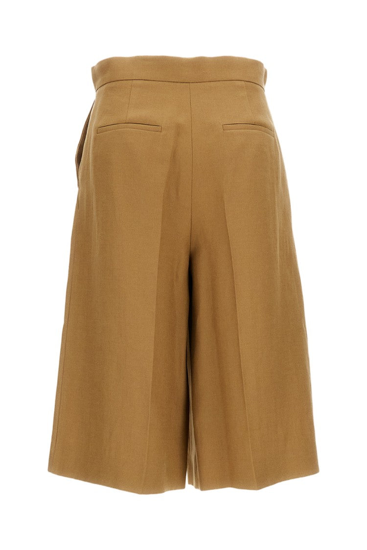 Max Mara Brown Khaki Linen Bermuda Shorts