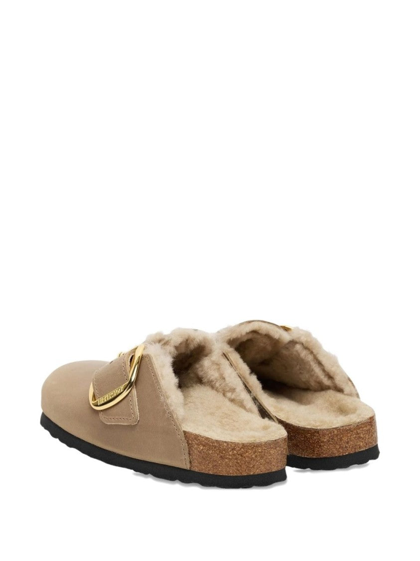 Birkenstock Gold-Tone Buckle Plush-Lined Slip-On Sandals