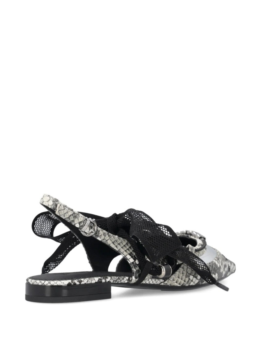 Pinko Grey Gianira 30 Snakeskin-Pattern Slingback Ballerinas