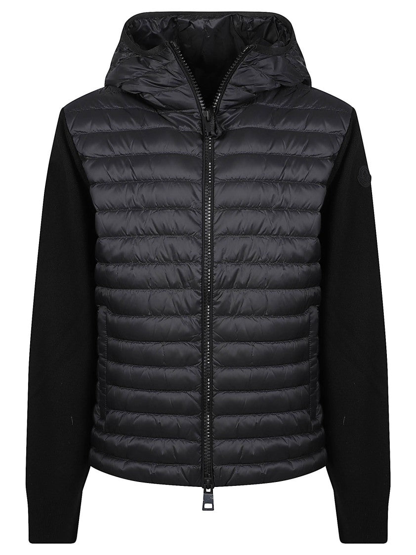 Moncler Black Tricot Hybrid Virgin Wool-Blend Cardigan