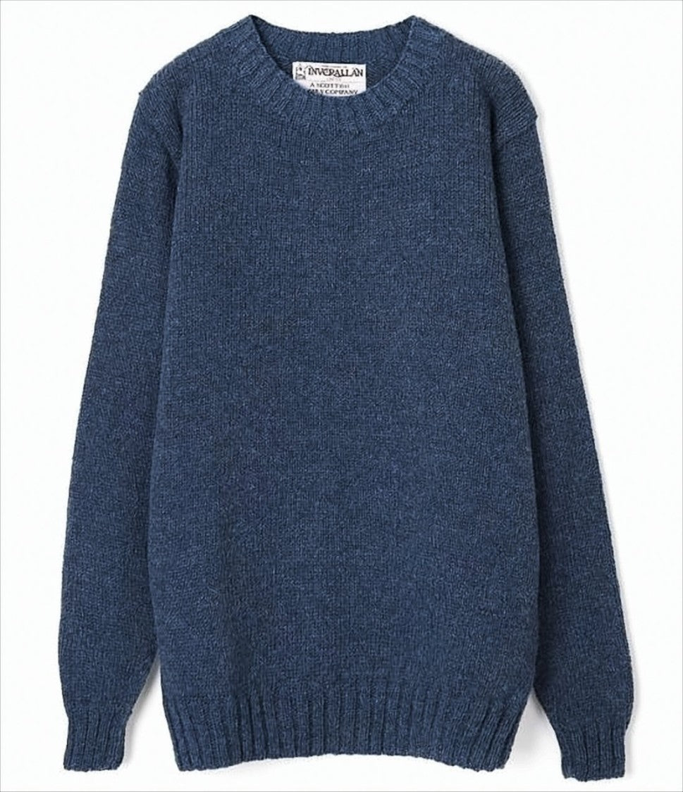 Inverallan Textured Knit Wool Sweater With Crew Neck Design