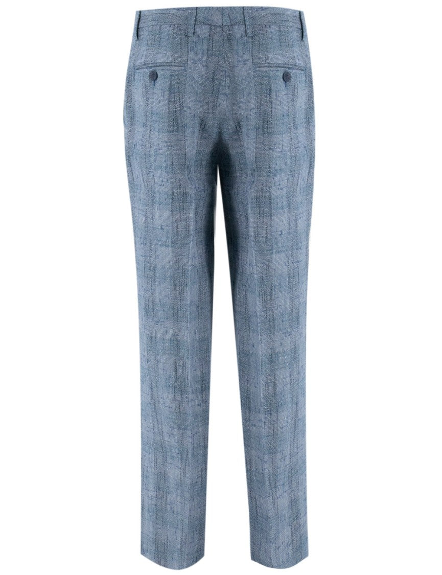 Etro Flamed Check Linen Blend Trousers