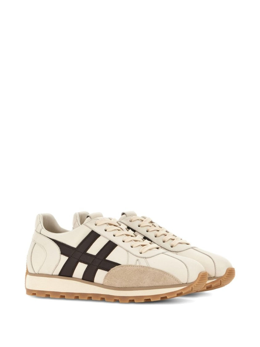 Hogan Beige Vitello Leather Sneakers With Contrasting Accents