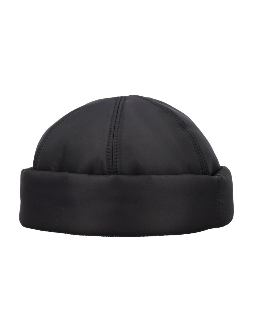 Prada Fold-Over Nylon Beanie With Iconic Logo Plaque