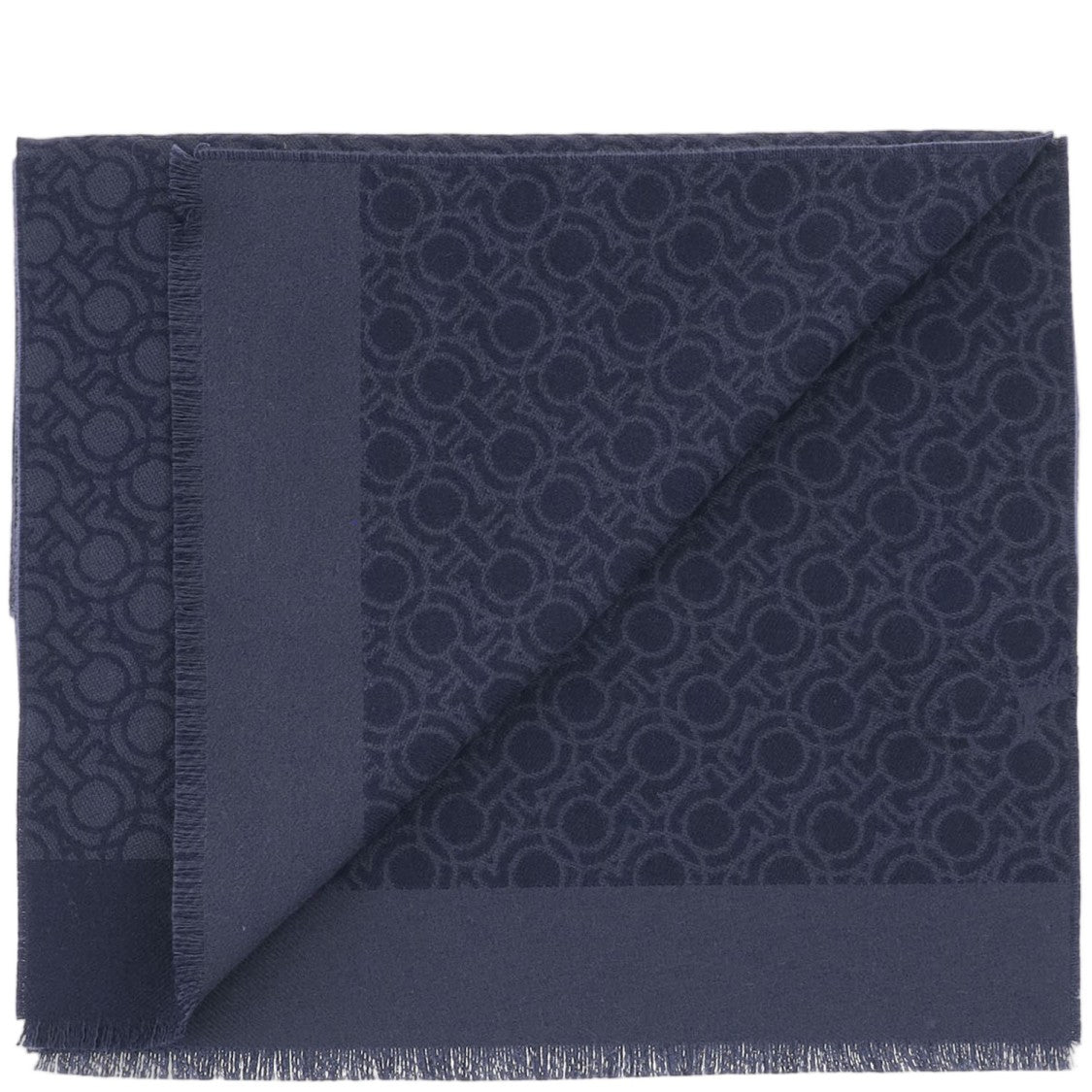 Salvatore Ferragamo Finely Woven Geometric Wool Scarf With Fringed Edges
