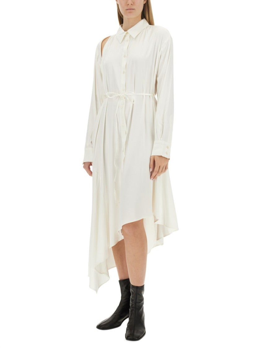 Acne Studios Satin Chemisier Dress With Asymmetrical Hemline