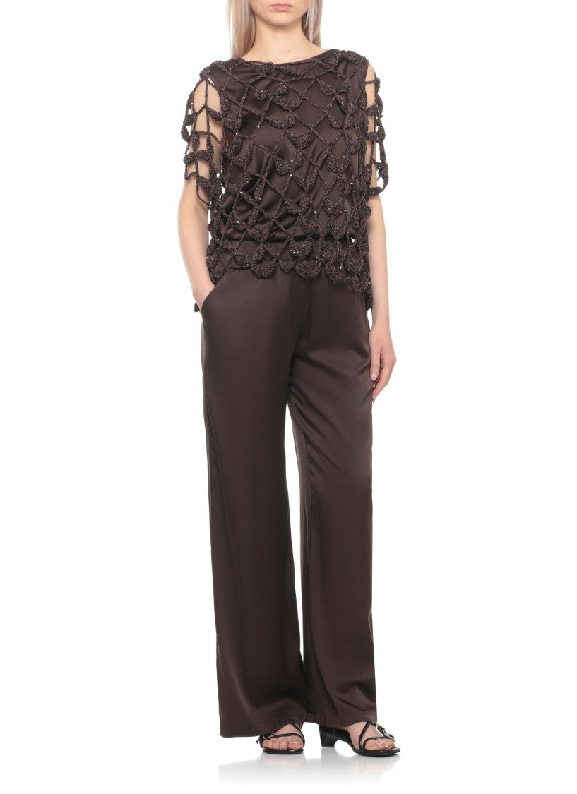 Antonelli Firenze Brown Saponaria Sequined Cut-Out Tank Top