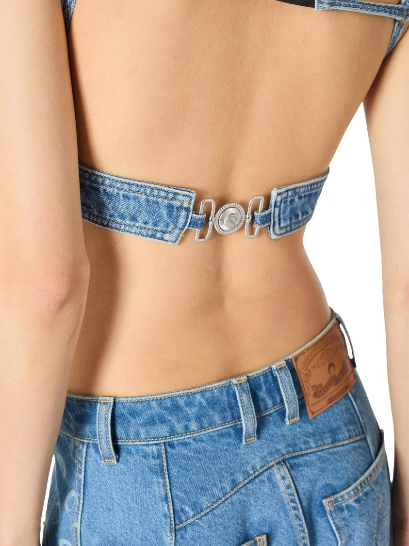 Marine Serre Cropped Denim Bra Top With Structured Design