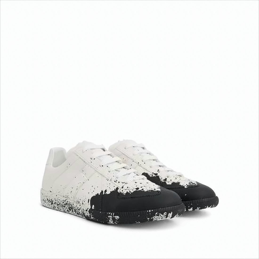 Maison Margiela Low-Top Leather Sneakers With Paint Splatter Detailing