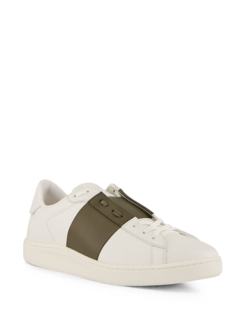 Valentino Garavani White Leather Olive Strap Sneakers