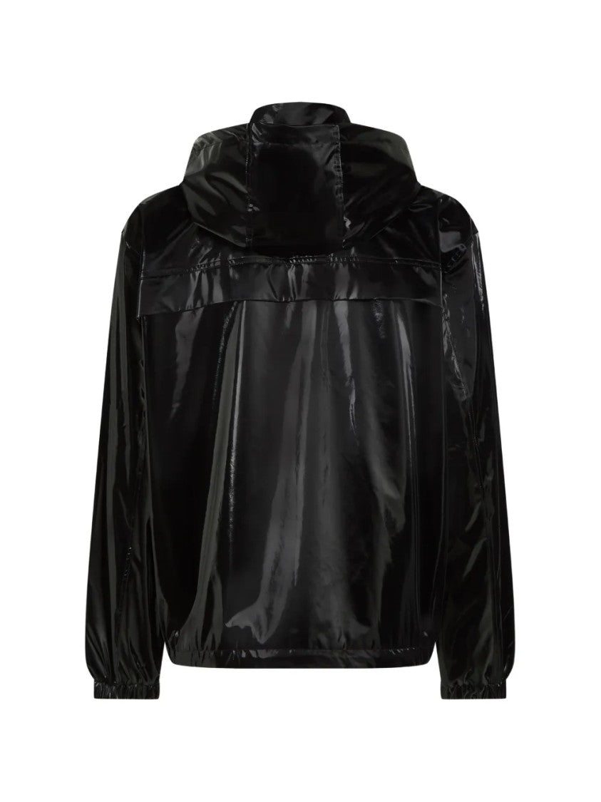 Karl Lagerfeld Glossy Black Finish Casual Jacket With Adjustable Hood