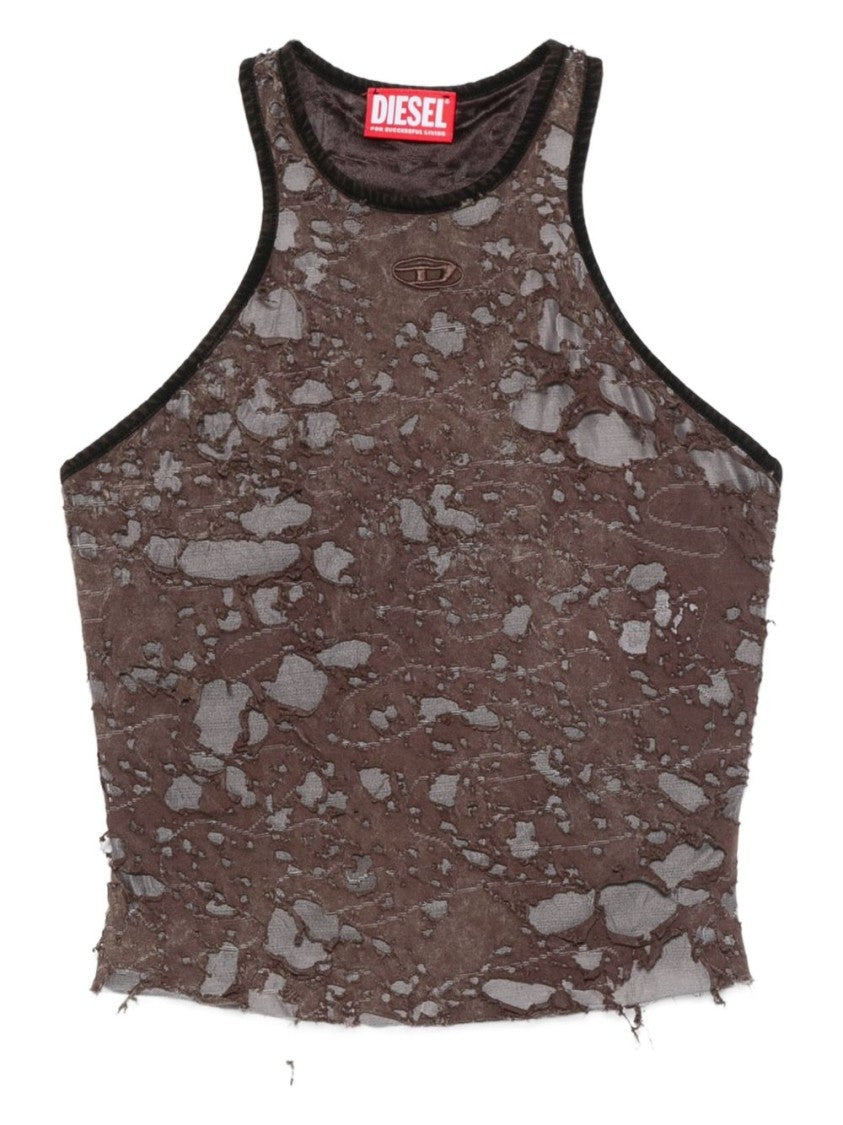 Diesel Mottled Brown Sleeveless Top With Distressed Finish