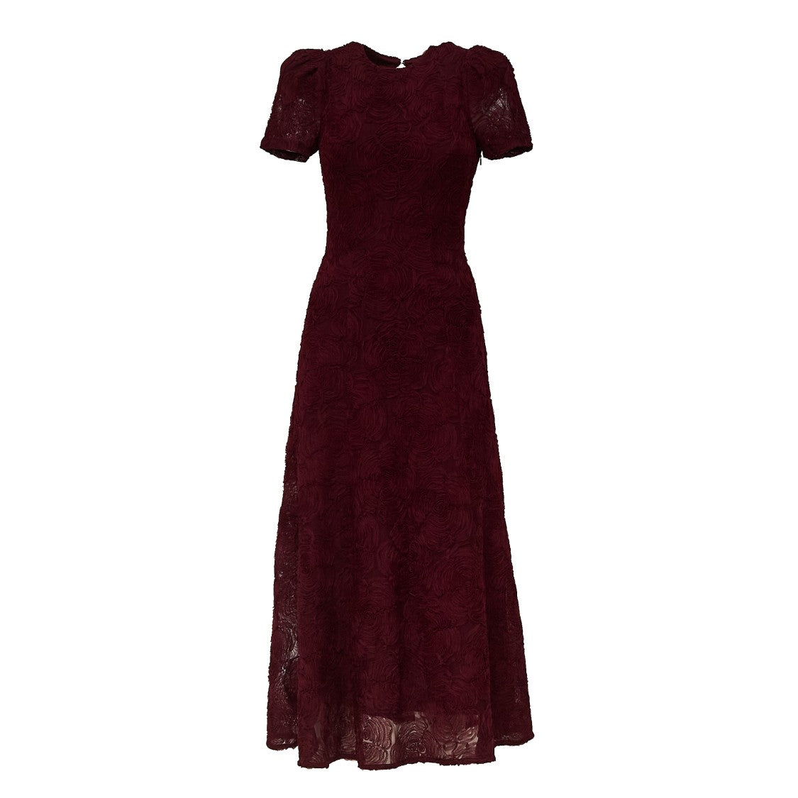 Rotate Flared Mesh Maxi Dress With Textured Floral Appliqués