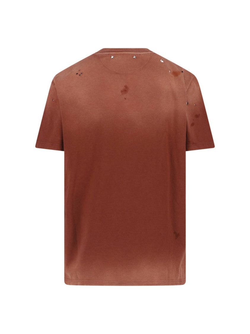 Golden Goose Red Distressed Contrast Print Cotton T-Shirt