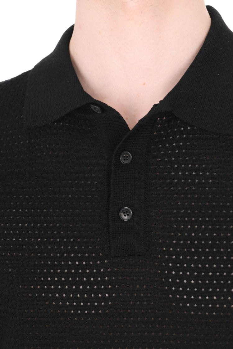 Roberto Collina Perforated Open-Knit Cotton Polo Shirt