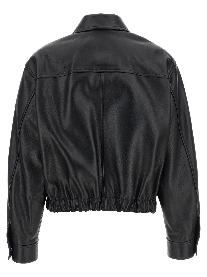 Versace Cropped Buffalo Leather Blouson With Structured Shirt Collar