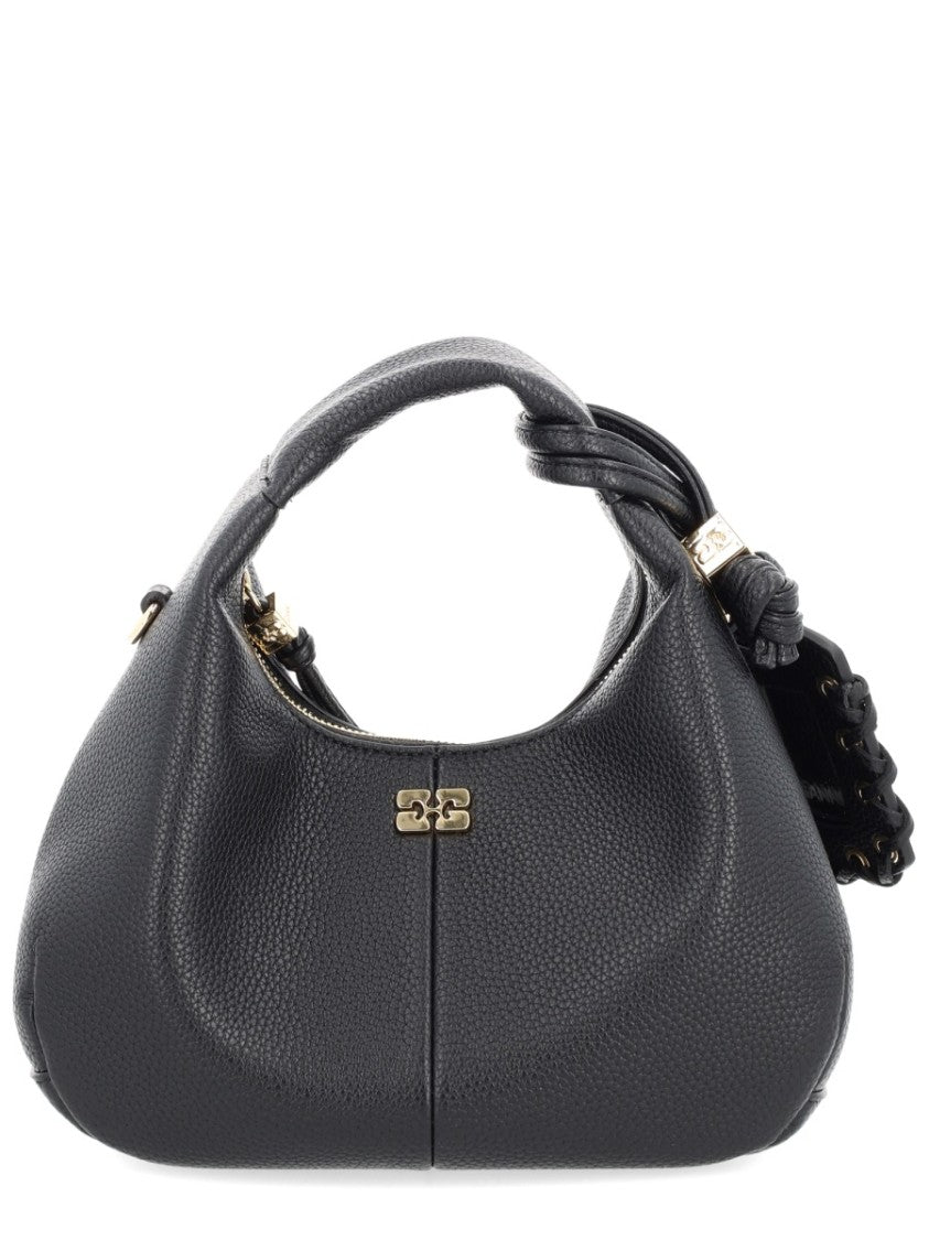 Ganni Textured Black Shoulder Bag